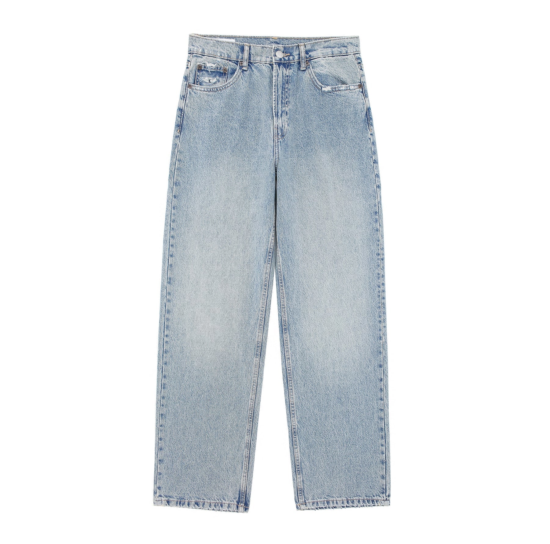 Damen Boyfriend Jeans Hellblau mit Destroyed Look & Patchwork-Details – Vintage High Waist