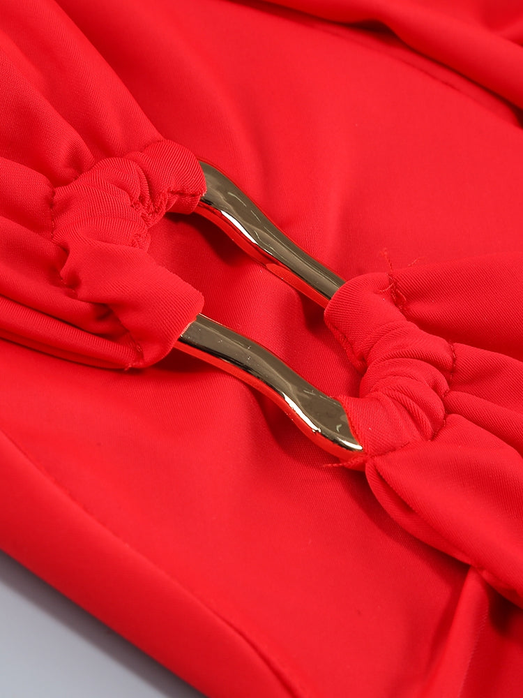 Elegantes Abendkleid Damen – Rotes One-Shoulder Maxikleid mit Schlitz