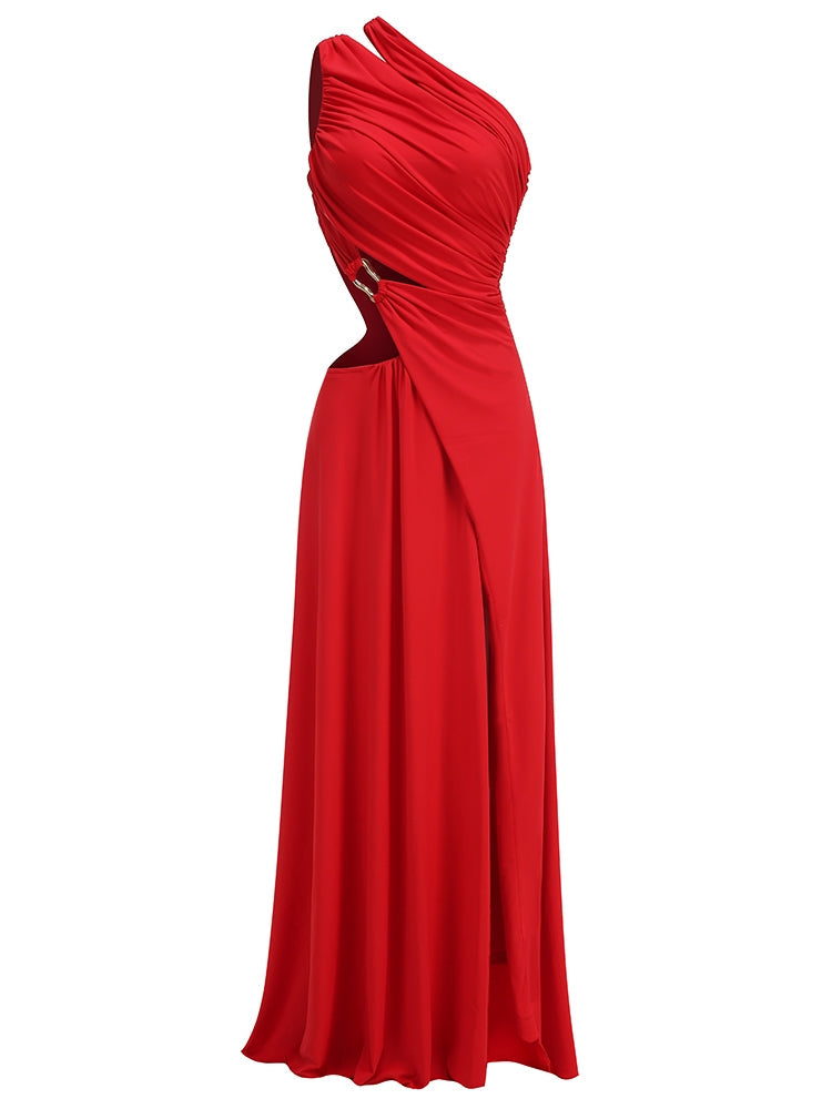 Elegantes Abendkleid Damen – Rotes One-Shoulder Maxikleid mit Schlitz