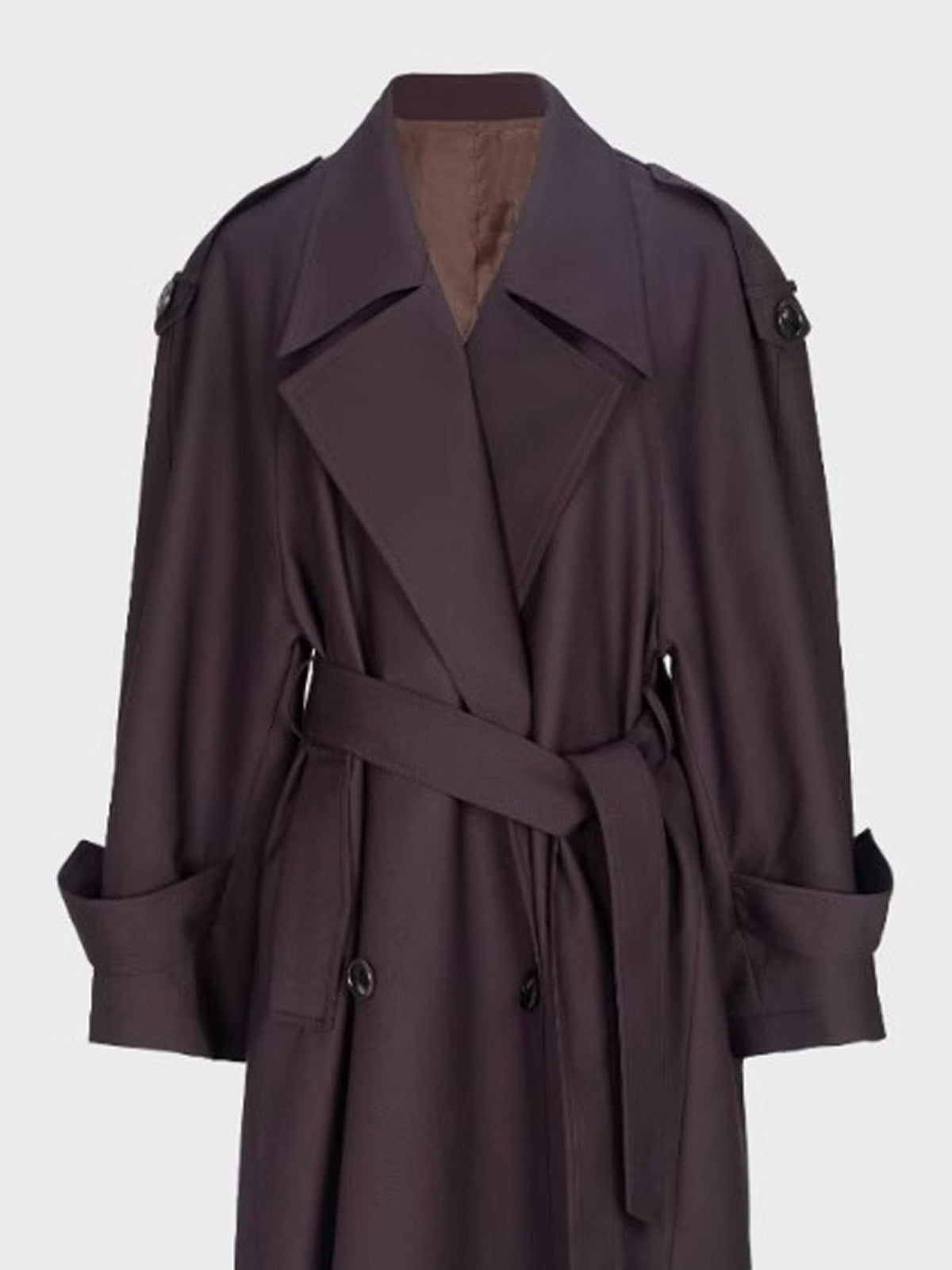 Damen Trenchcoat Lang – Klassischer Mantel mit Gürtel in Schwarz & Dunkelbraun