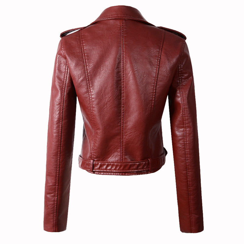 Damen Bikerjacke aus Kunstleder – Klassische Motorradjacke in Schwarz oder Rot