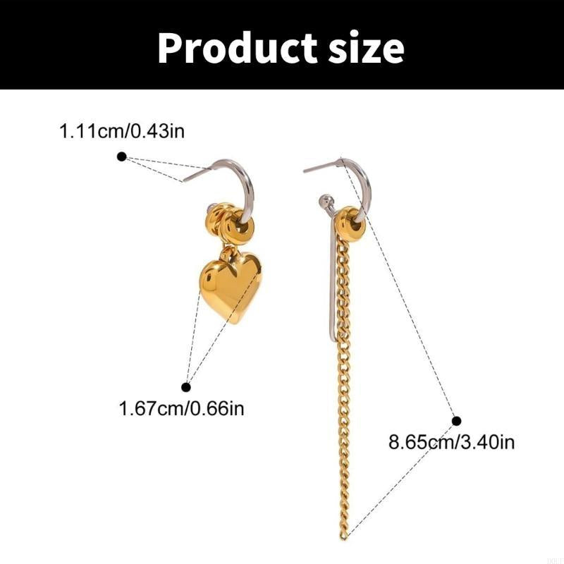 Trendige Asymmetrische Ohrringe mit Herz & Kette – Edelstahl Gold & Silber für Damen