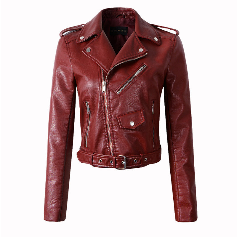 Damen Bikerjacke aus Kunstleder – Klassische Motorradjacke in Schwarz oder Rot