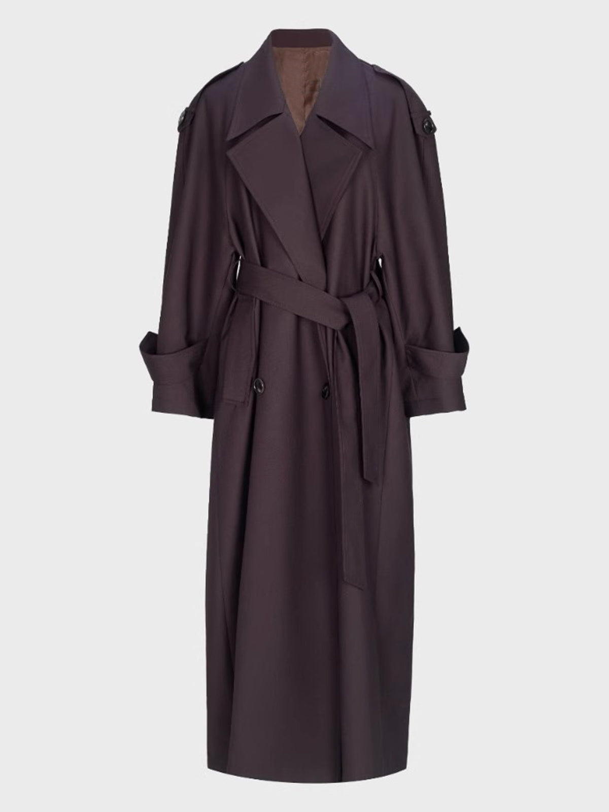 Damen Trenchcoat Lang – Klassischer Mantel mit Gürtel in Schwarz & Dunkelbraun