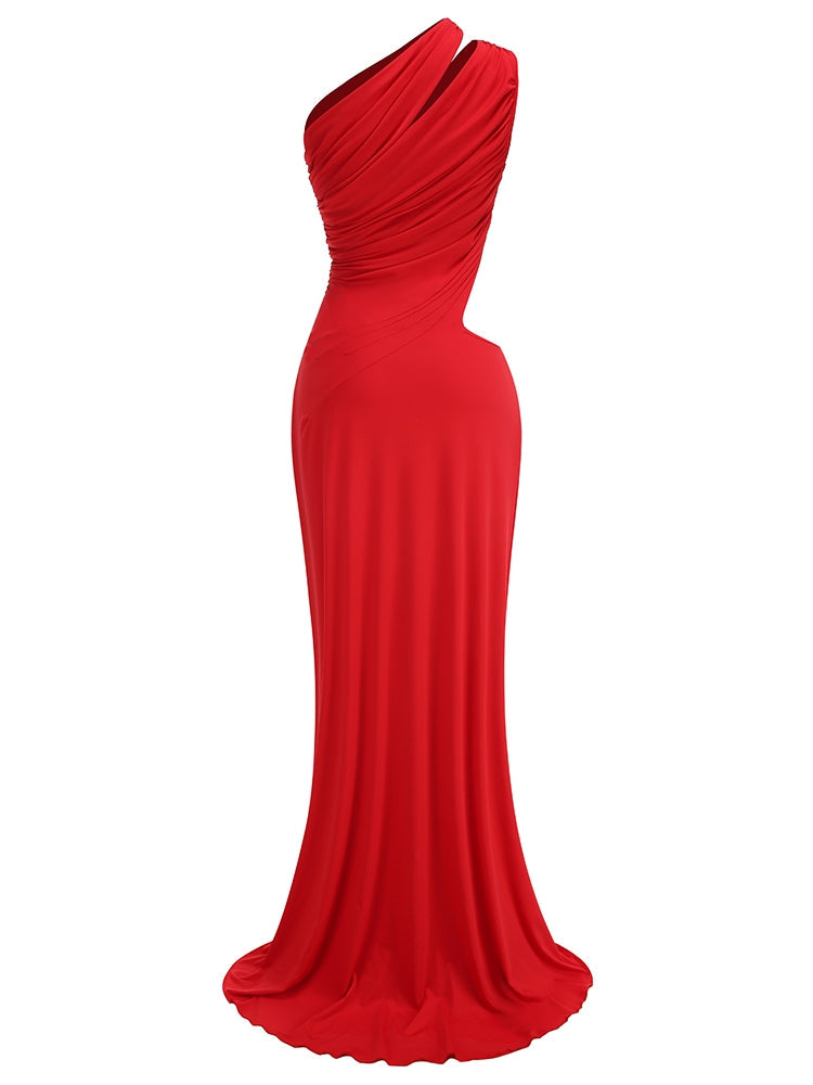 Elegantes Abendkleid Damen – Rotes One-Shoulder Maxikleid mit Schlitz