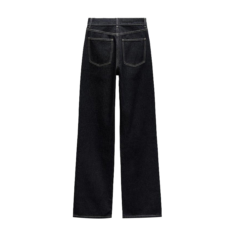 Damen Jeans Set – Dunkelblauer Denim Zweiteiler mit Cropped Jacke & Wide Leg Hose