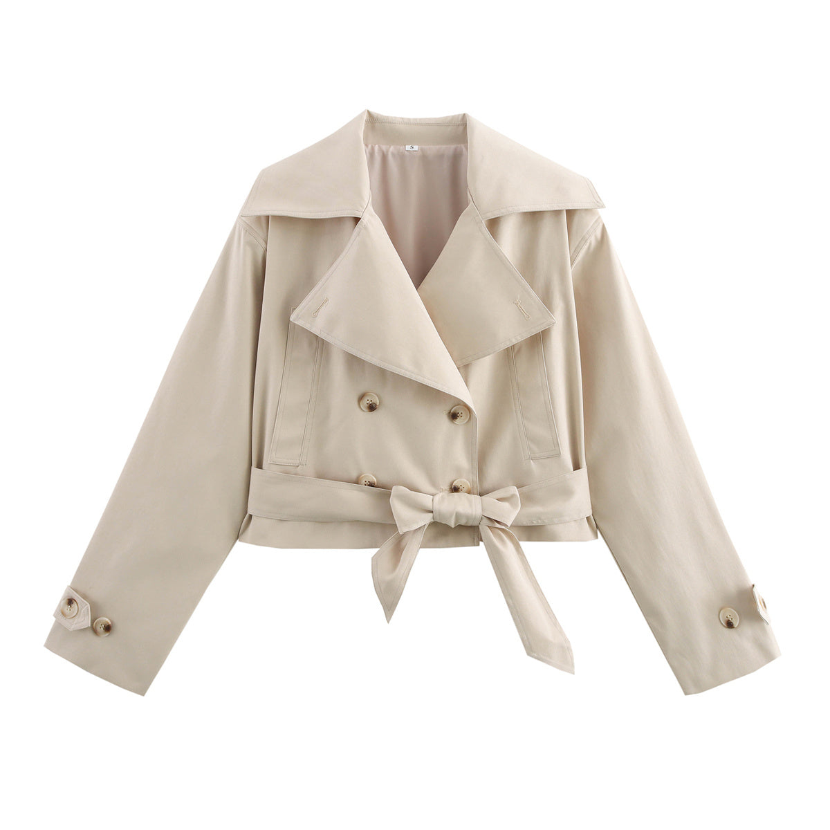 Damen Kurztrenchcoat – Elegante Übergangsjacke mit Gürtel in Blau, Braun & Beige