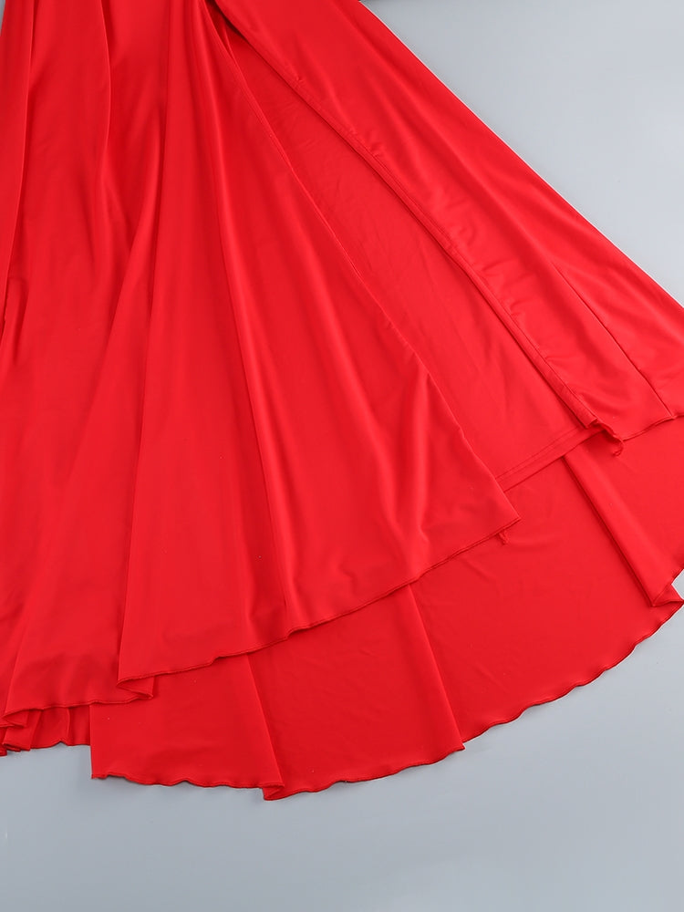 Elegantes Abendkleid Damen – Rotes One-Shoulder Maxikleid mit Schlitz