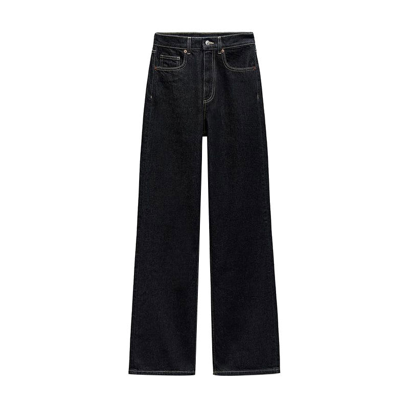 Damen Jeans Set – Dunkelblauer Denim Zweiteiler mit Cropped Jacke & Wide Leg Hose