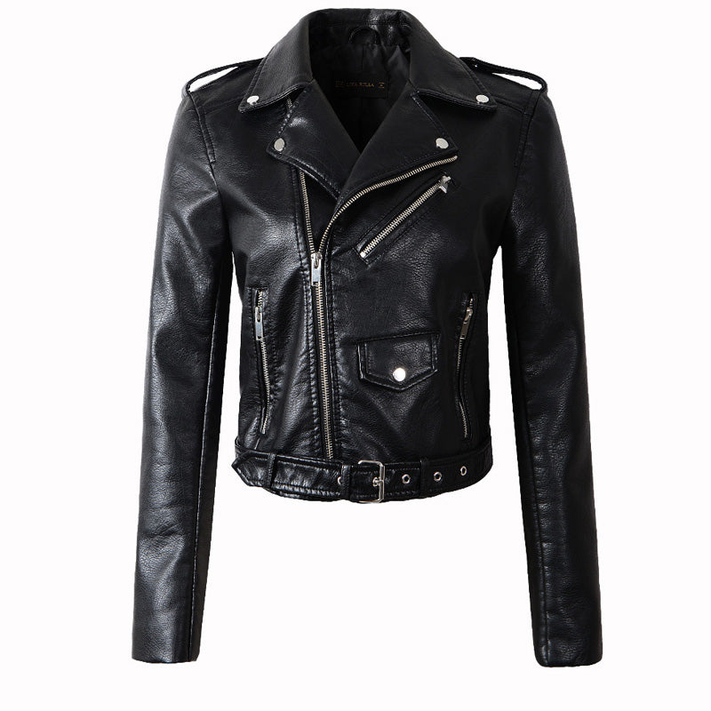Damen Bikerjacke aus Kunstleder – Klassische Motorradjacke in Schwarz oder Rot