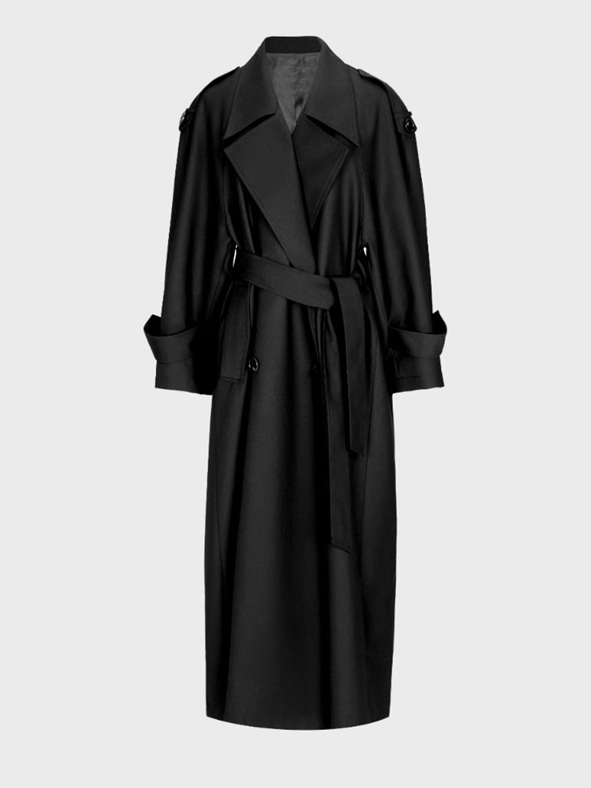 Damen Trenchcoat Lang – Klassischer Mantel mit Gürtel in Schwarz & Dunkelbraun