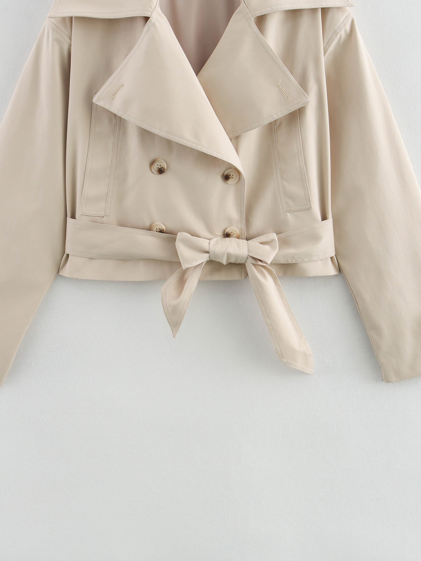 Damen Kurztrenchcoat – Elegante Übergangsjacke mit Gürtel in Blau, Braun & Beige