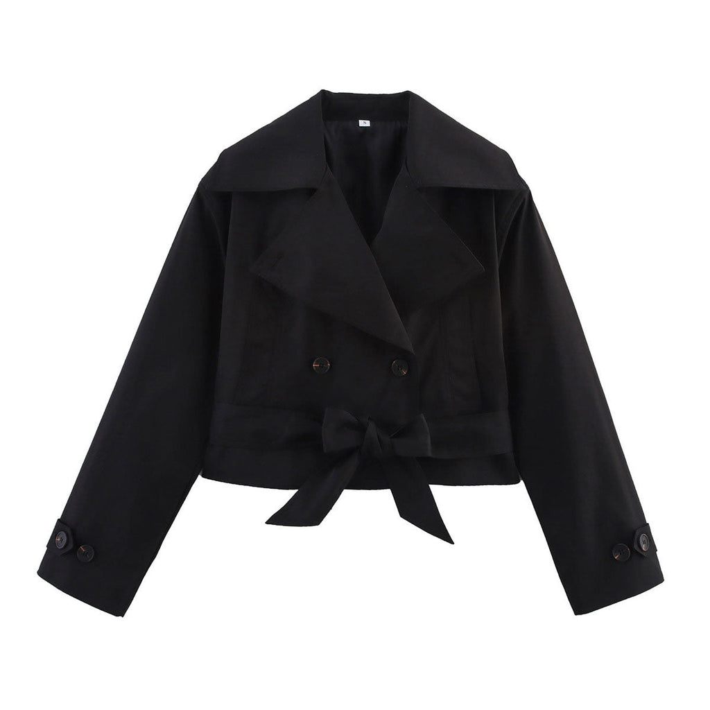 Damen Kurztrenchcoat – Elegante Übergangsjacke mit Gürtel in Blau, Braun & Beige