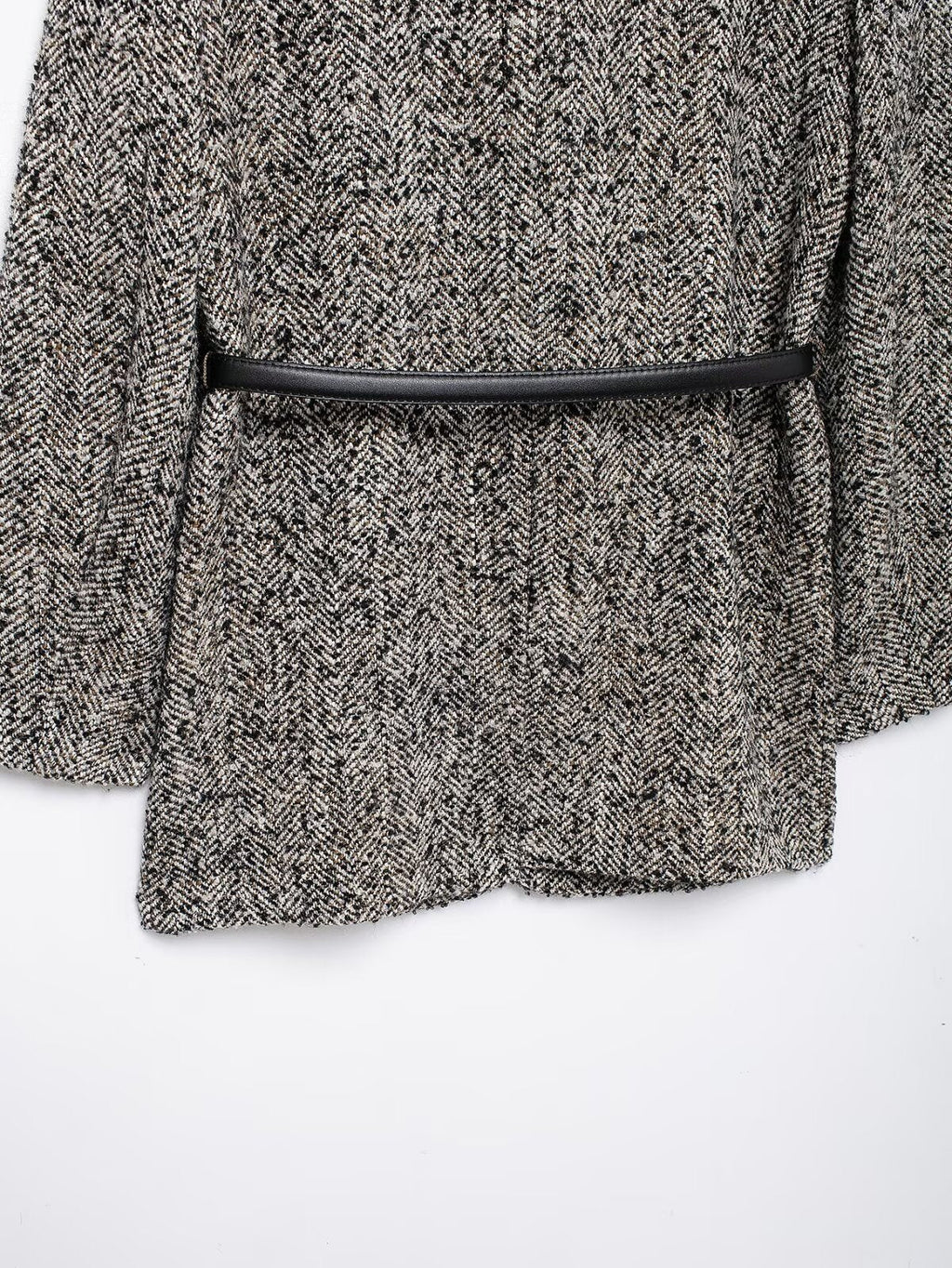 Damen Tweed Blazer in Schwarz-Grau mit Gürtel