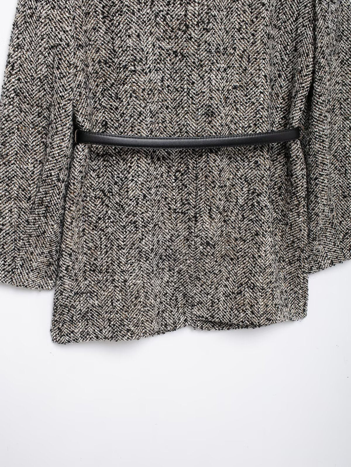 Damen Tweed Blazer in Schwarz-Grau mit Gürtel