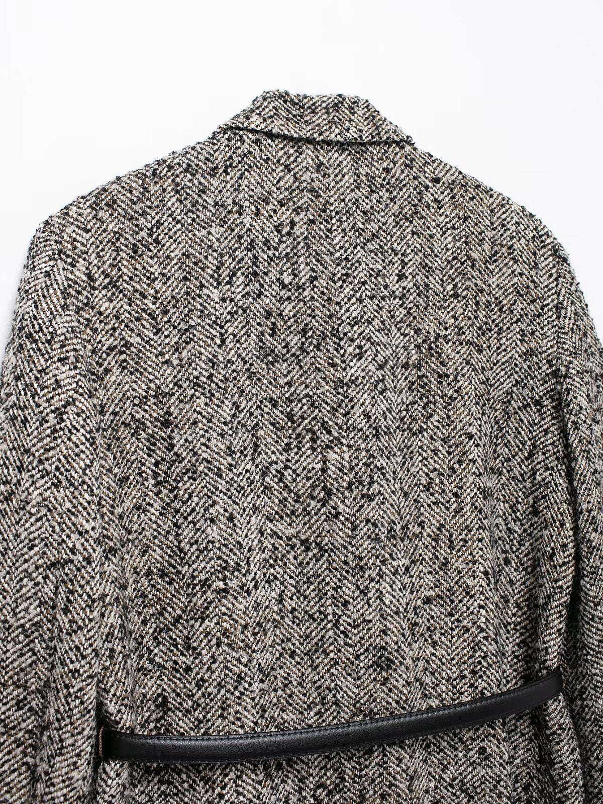 Damen Tweed Blazer in Schwarz-Grau mit Gürtel