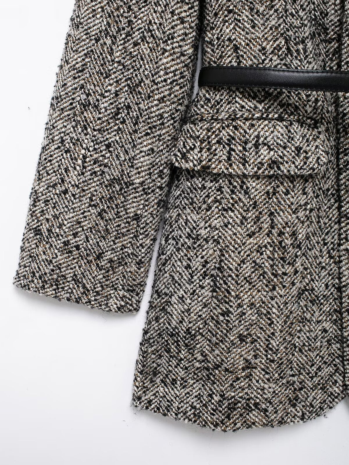 Damen Tweed Blazer in Schwarz-Grau mit Gürtel