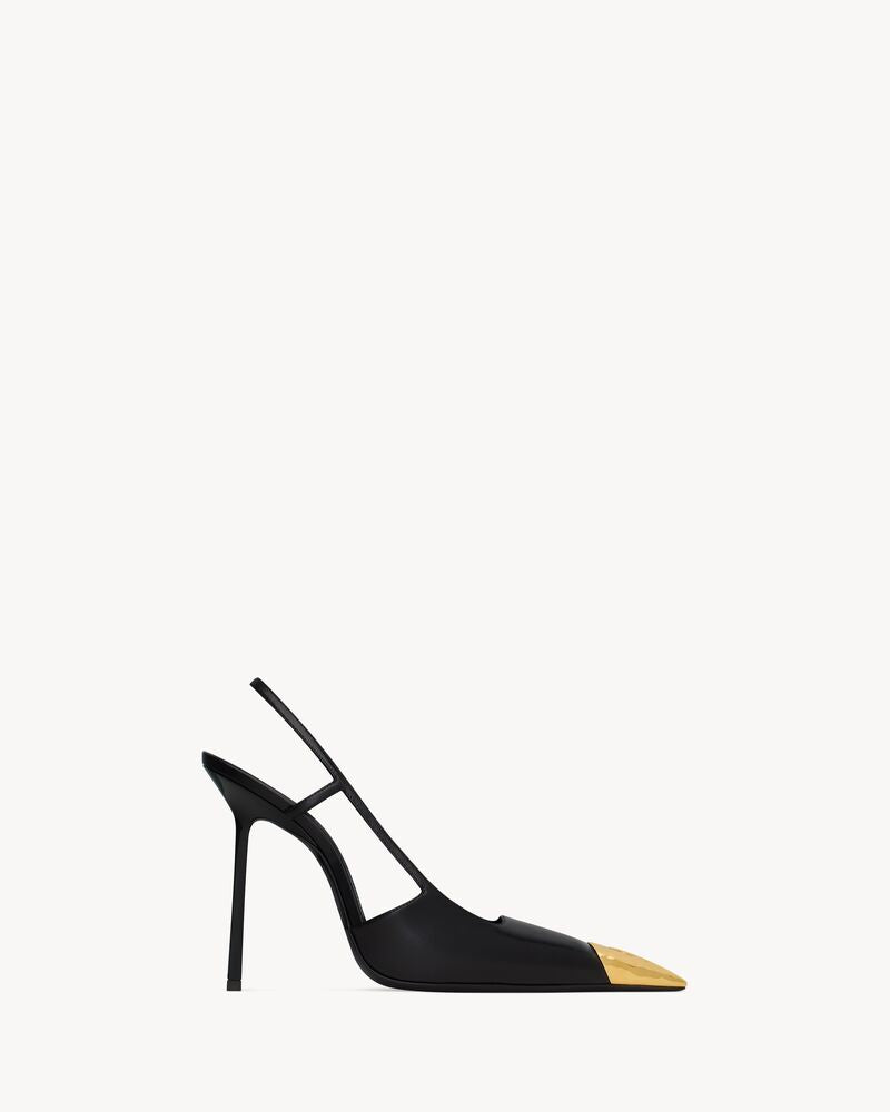 Elegante Slingback-Pumps in tiefem Schwarz mit edlem Goldakzent an der Spitze