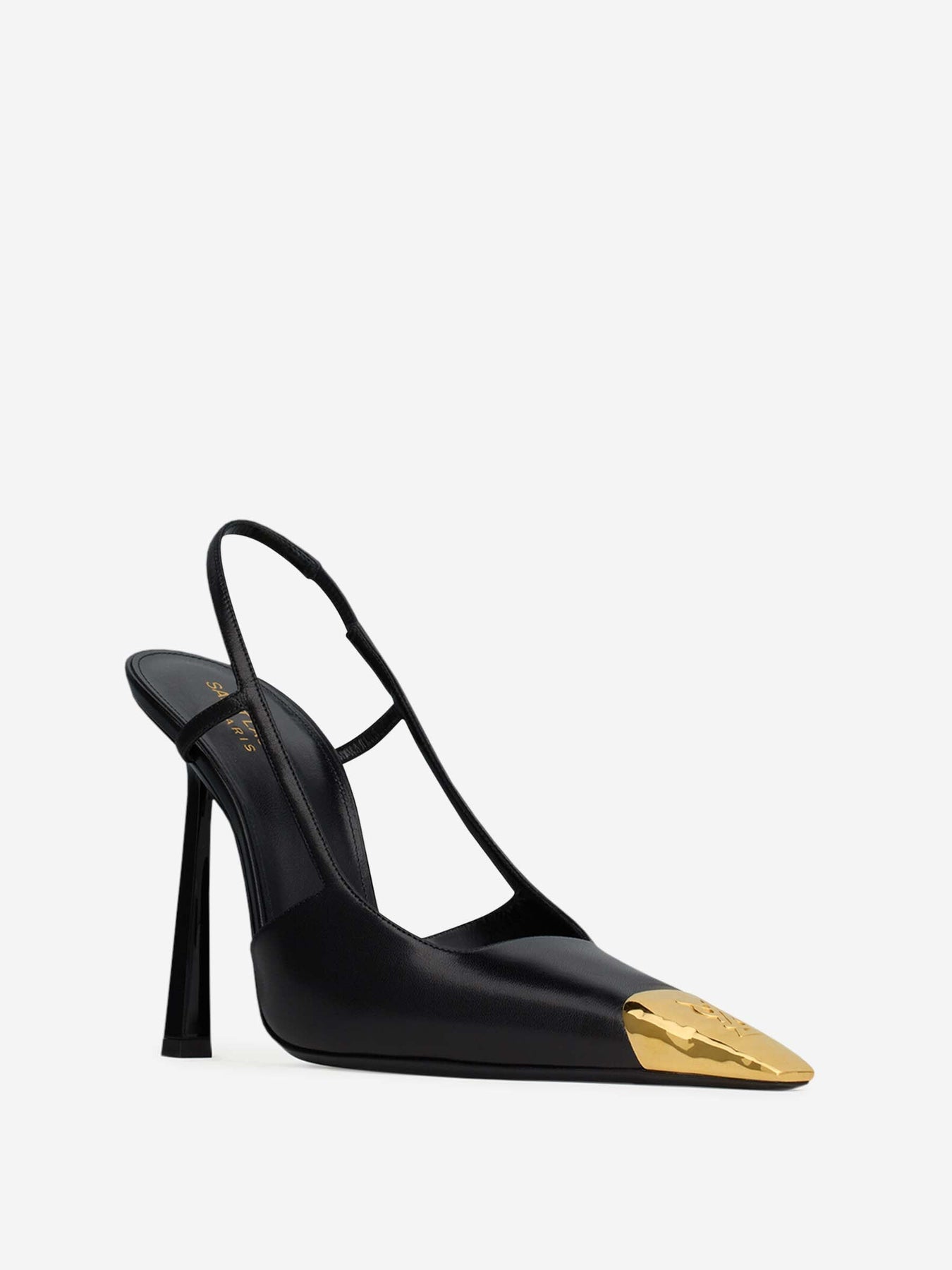 Elegante Slingback-Pumps in tiefem Schwarz mit edlem Goldakzent an der Spitze